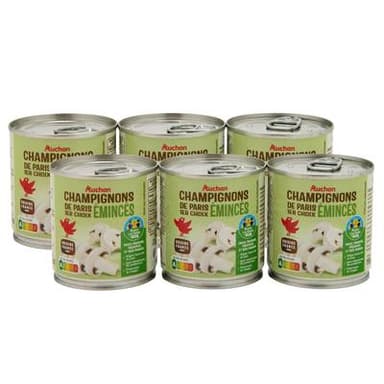 Auchan Champignons de Paris émincés 1er choix, Lot de 2 - 3x115g