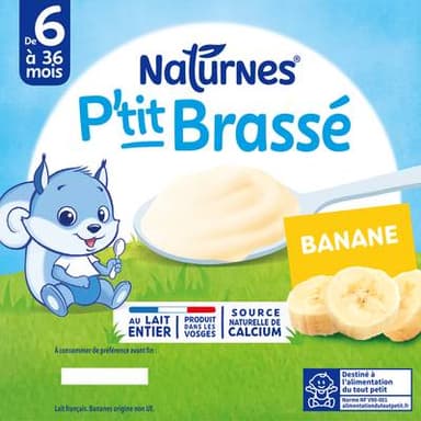 Naturnes® - P'tit Brassé Dessert Lacté Banane Coupelle Bébé Dès 6 mois, 4x100g