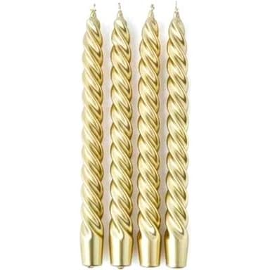 Ambiances Devineau Bougies flambeaux torsadées or en boite carton, 4 bougies