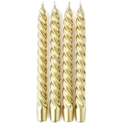 Ambiances Devineau Bougies flambeaux torsadées or en boite carton, 4 bougies