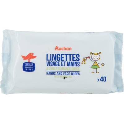 Auchan Lingettes visage et les mains à l'huile d'amande douce, 40 lingettes