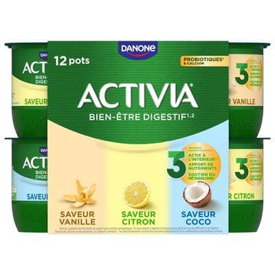 Activia Yaourt saveurs vanille citron coco bifidus, 12x125g