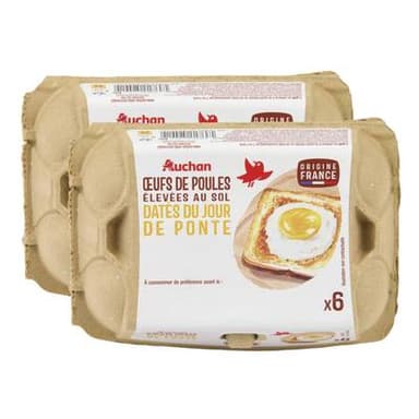 Auchan Oeufs de poules élevées au sol, Lot de 2x6 oeufs