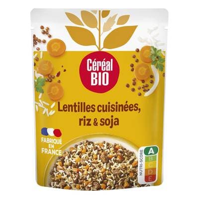 Céréal Bio Lentilles Cuisinées Riz Soja Vegan Bio en sachet micro-ondable, 250g