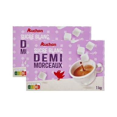 Auchan Sucre blanc en demi morceaux, Lot de 2x1kg