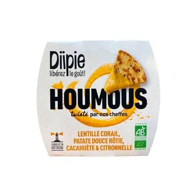 Diipie Houmous Lentille Corail, Patate Douce Rôtie, Cacahuète et Citronnelle bio, 160g