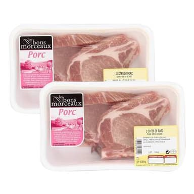 Bons morceaux Côte de Porc Avec Os, Lot de 2x2x150g