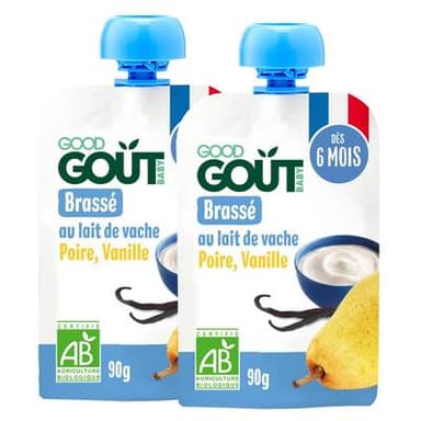 Good Goût Brassé Poire Vanille Bio Gourde Bébé Dès 6 mois, Lot de 2x90g