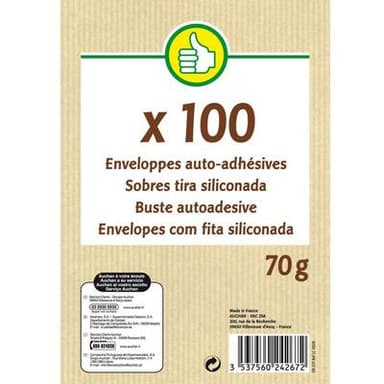 Pouce 100 enveloppes blanches auto-adhésives, Dimensions 114x162 mm