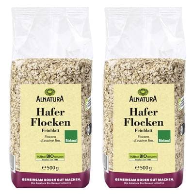 Alnatura Flocons d'avoine fin bio, Lot de 2x500g