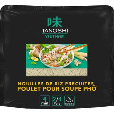 Tanoshi - Vietnam Nouilles de Riz Précuites Saveur Poulet pour Soupe Pho, 380g