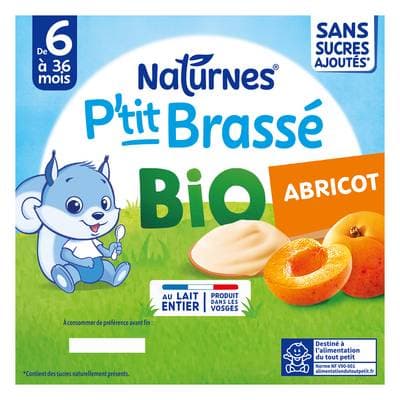 Naturnes® - P'tit Brassé Dessert Lacté Abricot Bio Coupelle Bébé Dès 6 mois, 4x90g