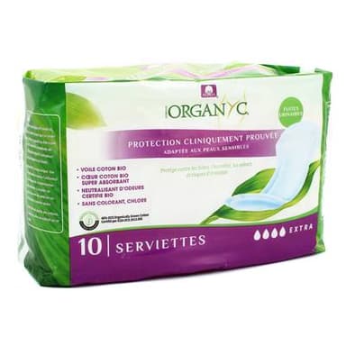 Organyc Serviette fuite urinaire Extra, coton bio, 10 unités