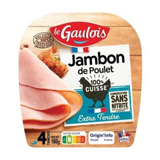 Le Gaulois Jambon de Poulet 100% Cuisse Sans Nitrite, 4 tranches - 160g