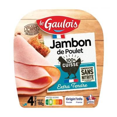 Le Gaulois Jambon de Poulet 100% Cuisse Sans Nitrite, 4 tranches - 160g