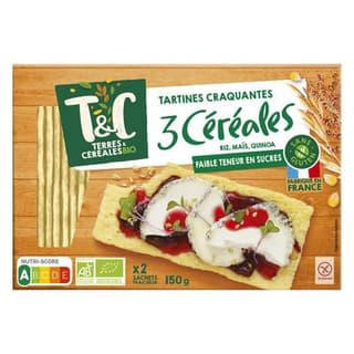 Terres et Céréales Bio Tartines craquantes aux 3 céréales bio sans gluten, 150g
