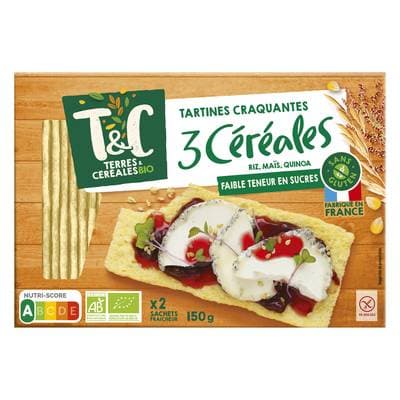 Terres et Céréales Bio Tartines craquantes aux 3 céréales bio sans gluten, 150g