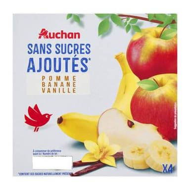 Auchan Pomme banane vanille sans sucres ajoutés, 4x100g