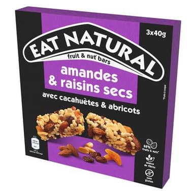 EAT NATURALS Barres Amande, Abricot et Raisin secs, 3 barres