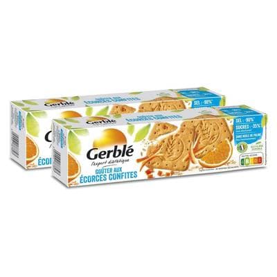 Gerblé Teneur Réduite 20 Goûters aux écorces confites -35% de sucres en moins, Lot de 2x360g