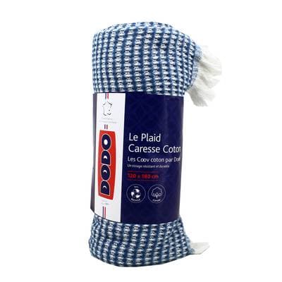 Dodo Plaid nature coton marine, 120 x 180 cm