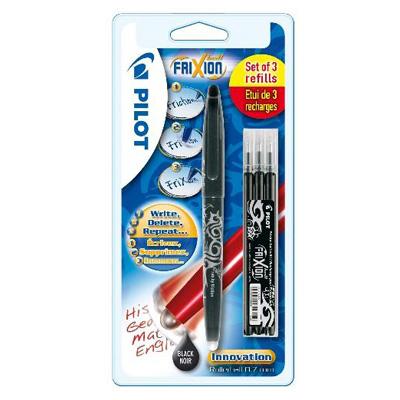 3131910018872 - Pilot - Stylo roller frixion ball encre effaçable noire  + 3 recharges encre noire pointe moyenne