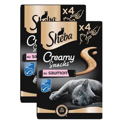 Sheba - Creamy Snacks Snack Saumon MSC Friandise pour Chat Adulte, Lot de 2 - 4x12g