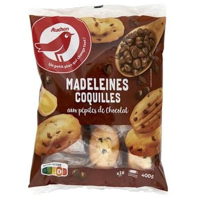 Auchan Madeleines coquilles aux pépites de chocolat, 400g