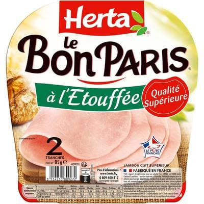 Herta Jambon Cuit à l'Etouffée Le Bon Paris, 2 tranches - 85g