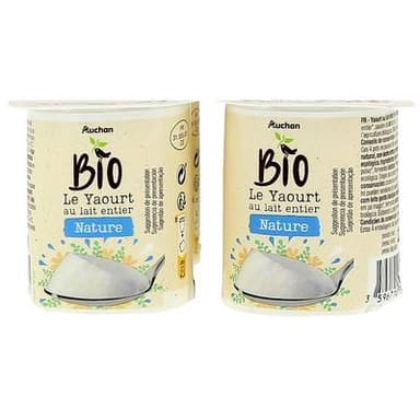 Auchan BIO Yaourt bio au lait entier nature, 4x125g