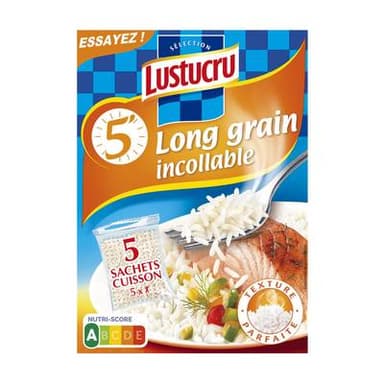 Lustucru Riz Long Grain Incollable sachet cuisson 5 minutes, 5x90g