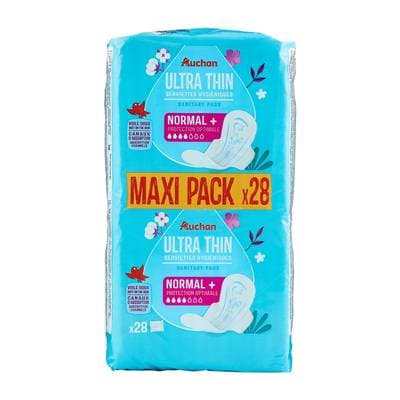 Auchan Serviettes hygiéniques ultra fines normal+, 28 serviettes