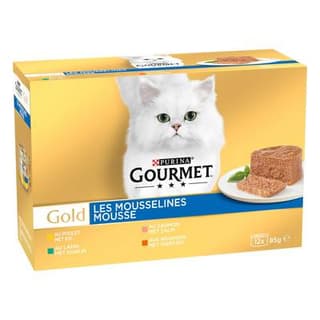 Purina - Gourmet Gold Boites Mousseline Poulet, Saumon, Rognons, Lapin pour chat, 12x85g
