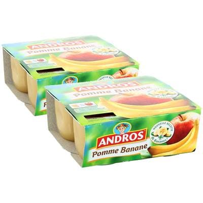 Andros Compote Pomme Banane, Lot de 2 - 4x100g