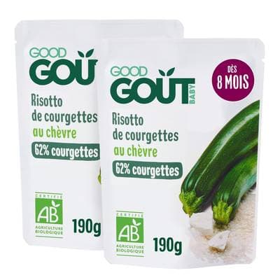Good Goût Risotto de Courgettes au Chèvre Bio Sachet Bébé Dès 8 mois, Lot de 2x190g