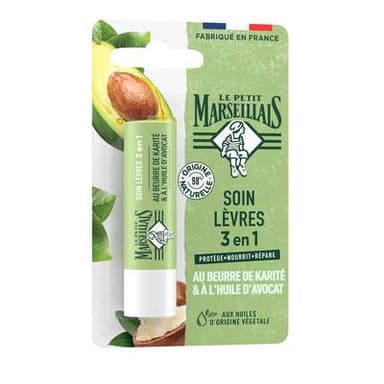 Le Petit Marseillais Soin Lèvres 3 en 1 Beurre de Karité et Huile d'Avocat, 1 pièce