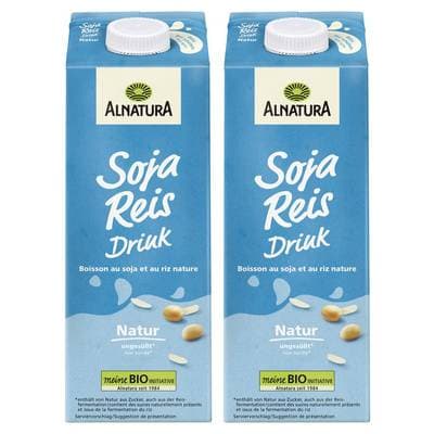 Alnatura Soja Riz Boisson Végétale Bio, Lot de 2x1L