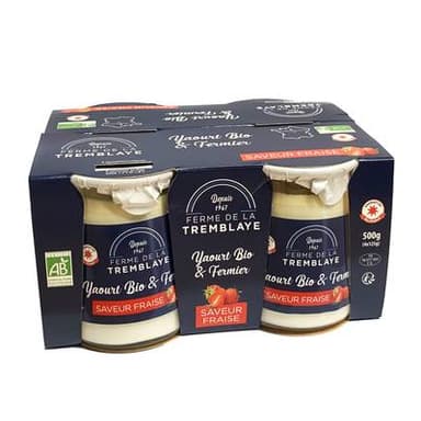 La Ferme de la Tremblaye Yaourt Fermier Bio Brassé Saveur Fraise, 4x125g