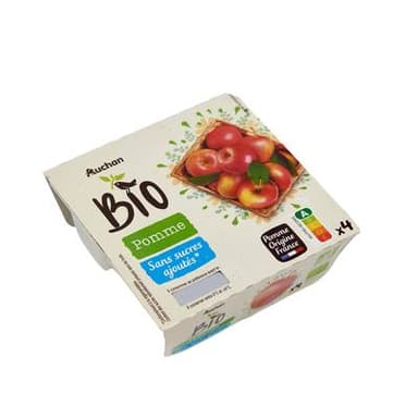Auchan BIO Pomme Bio sans sucres ajoutés, 4x100g
