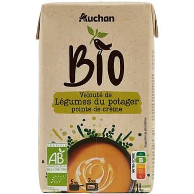 Auchan BIO Soupe veloutée de légumes du potager pointe de crème bio, 1L