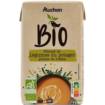 Auchan BIO Soupe veloutée de légumes du potager pointe de crème bio, 1L