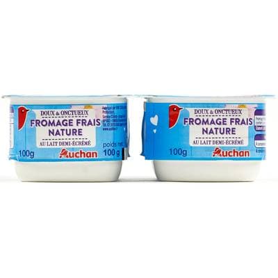 Auchan Fromage frais nature au lait demi-écrémé, 4x100g