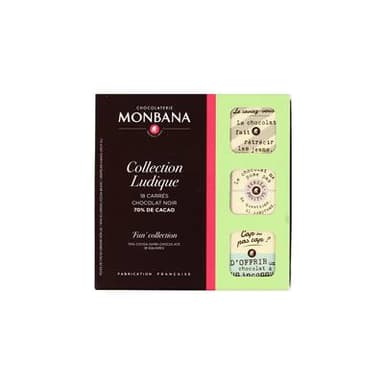 Chocolaterie Monbana Coffret 18 Carrés de chocolat noir, Collection Ludique, 70g