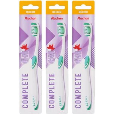 Auchan Brosse à dents medium complete, Lot de 3x1 brosse à dents