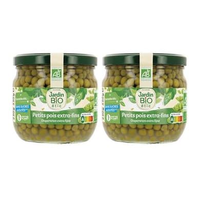 Jardin Bio Etic Petits pois extra fins Bio Sans sucres ajoutés, Lot de 2x230g