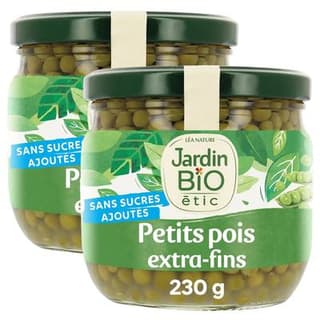 Jardin Bio Etic Petits pois extra fins Bio Sans sucres ajoutés en bocal, Lot de 2x230g