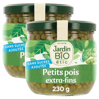 Jardin Bio Etic Petits pois extra fins Bio Sans sucres ajoutés en bocal, Lot de 2x230g