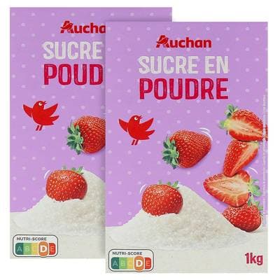 Auchan Sucre blanc en poudre, Lot de 2x1kg