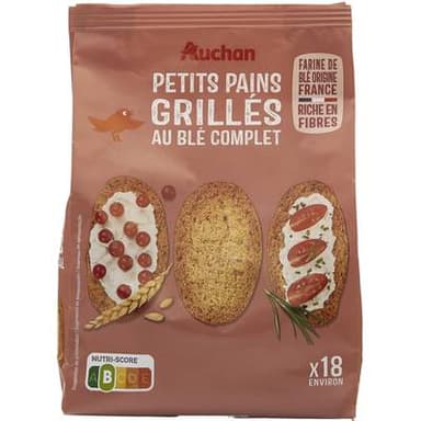 Auchan Petits pains grillés au blé complet sans huile de palme, 225g