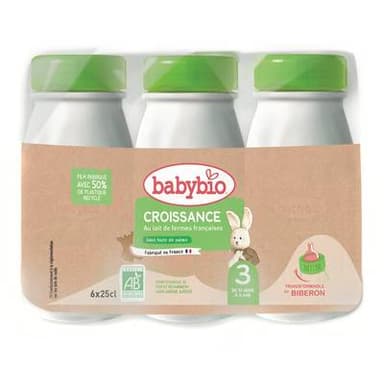 Babybio Lait de Croissance 3ème âge Liquide Bio Bébé Dès 10 mois, 6x25cl